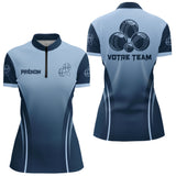 Polo Pétanque Boules - Bleu Gradient Prénom & Équipe - Polo Zippé Femme