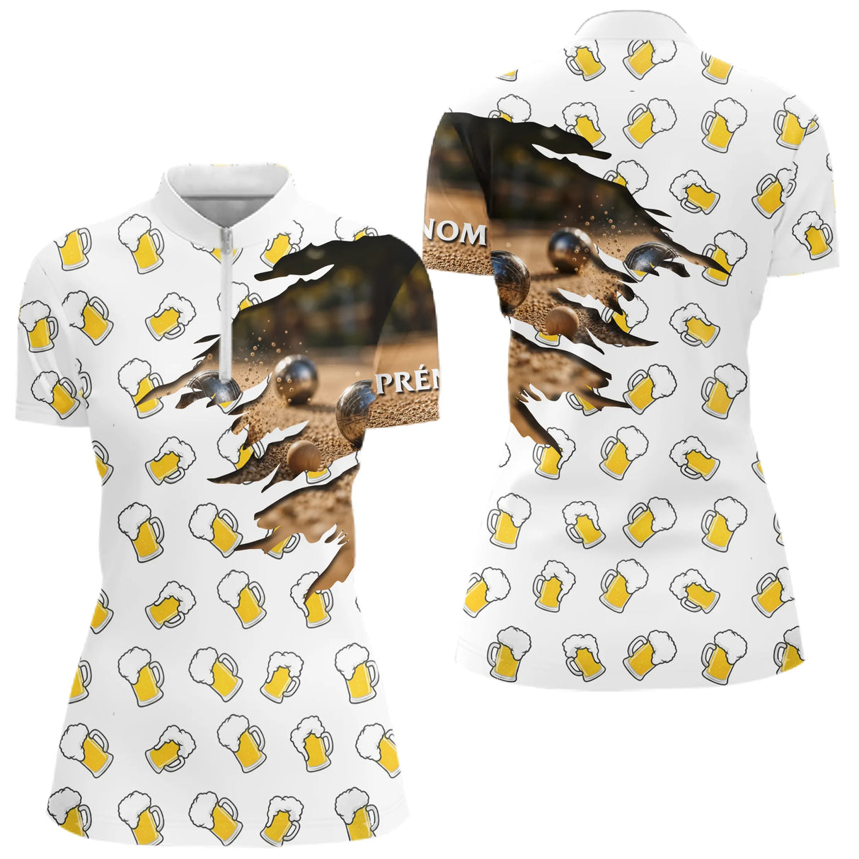 Polo Pétanque Boules & Bière - Apéro Cadeau Homme Femme - Polo Zippé Femme
