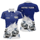 Polo Pétanque Boules Métalliques - Bleu & Blanc Team - Polo Femme