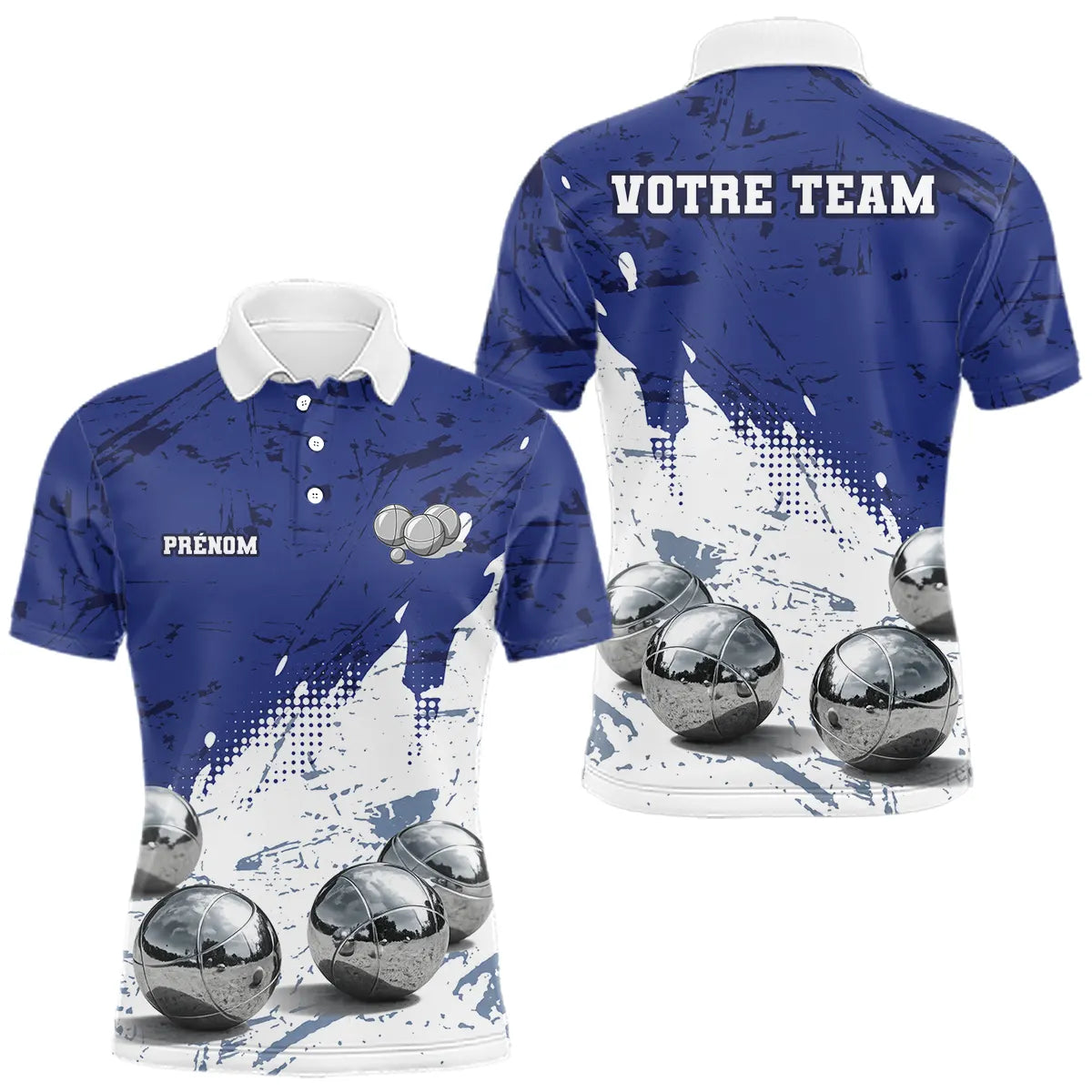 Polo Pétanque Boules Métalliques - Bleu & Blanc Team - Polo Homme