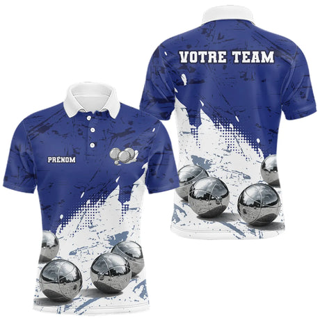 Polo Pétanque Boules Métalliques - Bleu & Blanc Team - Polo Homme