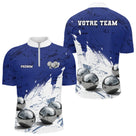 Polo Pétanque Boules Métalliques - Bleu & Blanc Team - Polo Zippé Homme