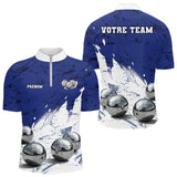 Polo Pétanque Boules Métalliques - Bleu & Blanc Team - Polo Zippé Homme