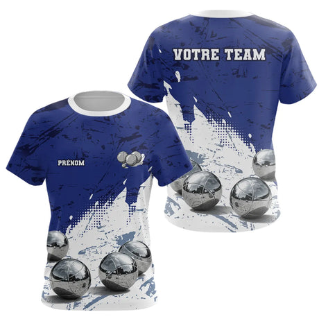 Polo Pétanque Boules Métalliques - Bleu & Blanc Team - T-Shirt Femme