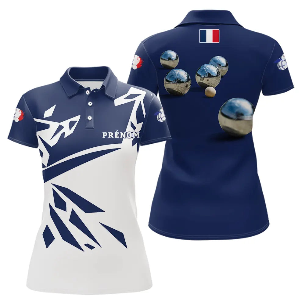 Polo Pétanque Boules Métallisées - Design Français Marine - Polo Femme