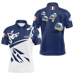 Polo Pétanque Boules Métallisées - Design Français Marine - Polo Homme