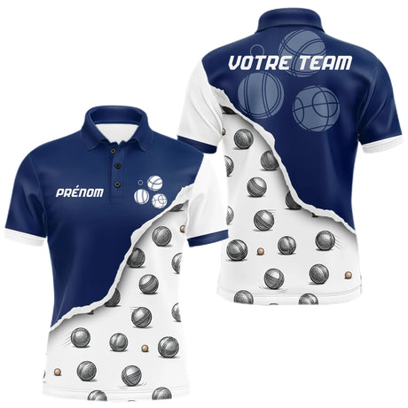 Polo Pétanque Boules Original – Effet Déchiré Bleu Blanc - Polo Homme