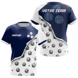 Polo Pétanque Boules Original – Effet Déchiré Bleu Blanc - T-Shirt Femme