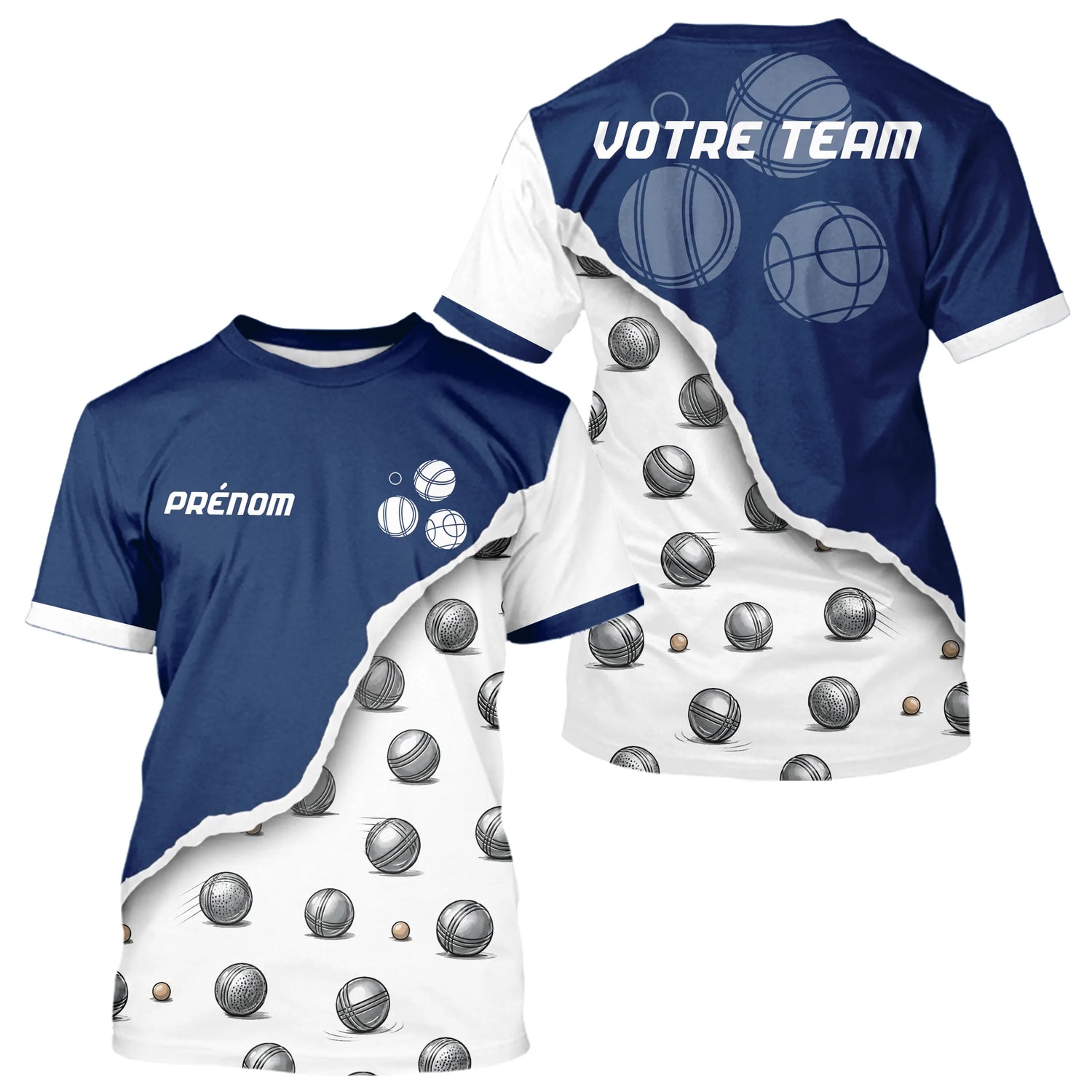 Polo Pétanque Boules Original – Effet Déchiré Bleu Blanc - T-Shirt Homme