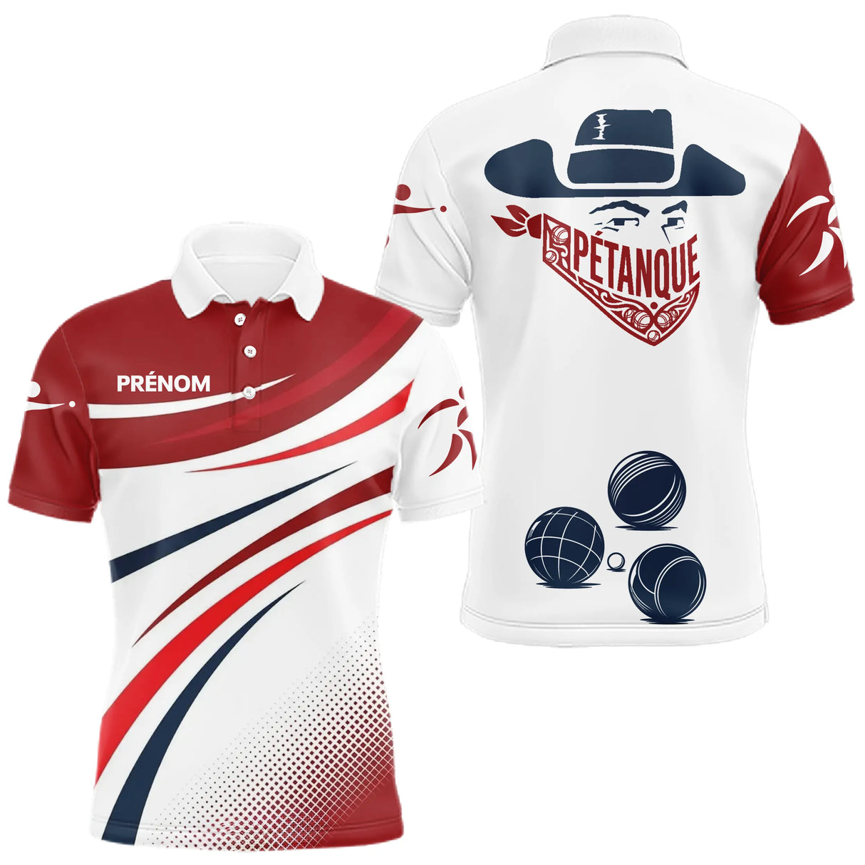 Polo Pétanque Boules Rouge Blanc - Joueur Personnalisé Tricolore - Polo Homme