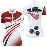 Polo Pétanque Boules Rouge Blanc - Joueur Personnalisé Tricolore - Polo Zippé Femme