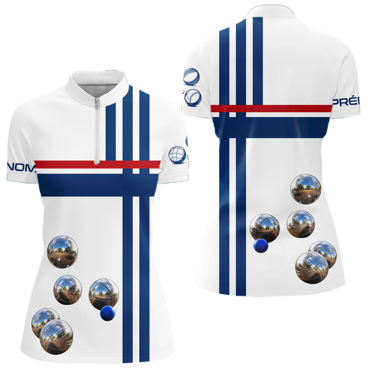 Polo Pétanque Boules et Drapeau - Bleu Blanc Rouge Personnalisable - Polo Zippé Homme