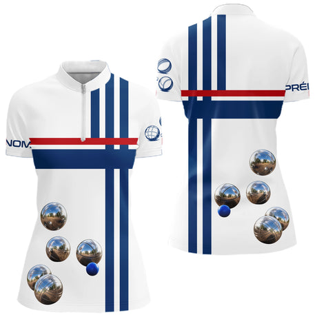 Polo Pétanque Boules et Drapeau - Bleu Blanc Rouge Personnalisable - Polo Zippé Homme