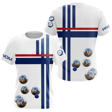 Polo Pétanque Boules et Drapeau - Bleu Blanc Rouge Personnalisable - T-Shirt Femme