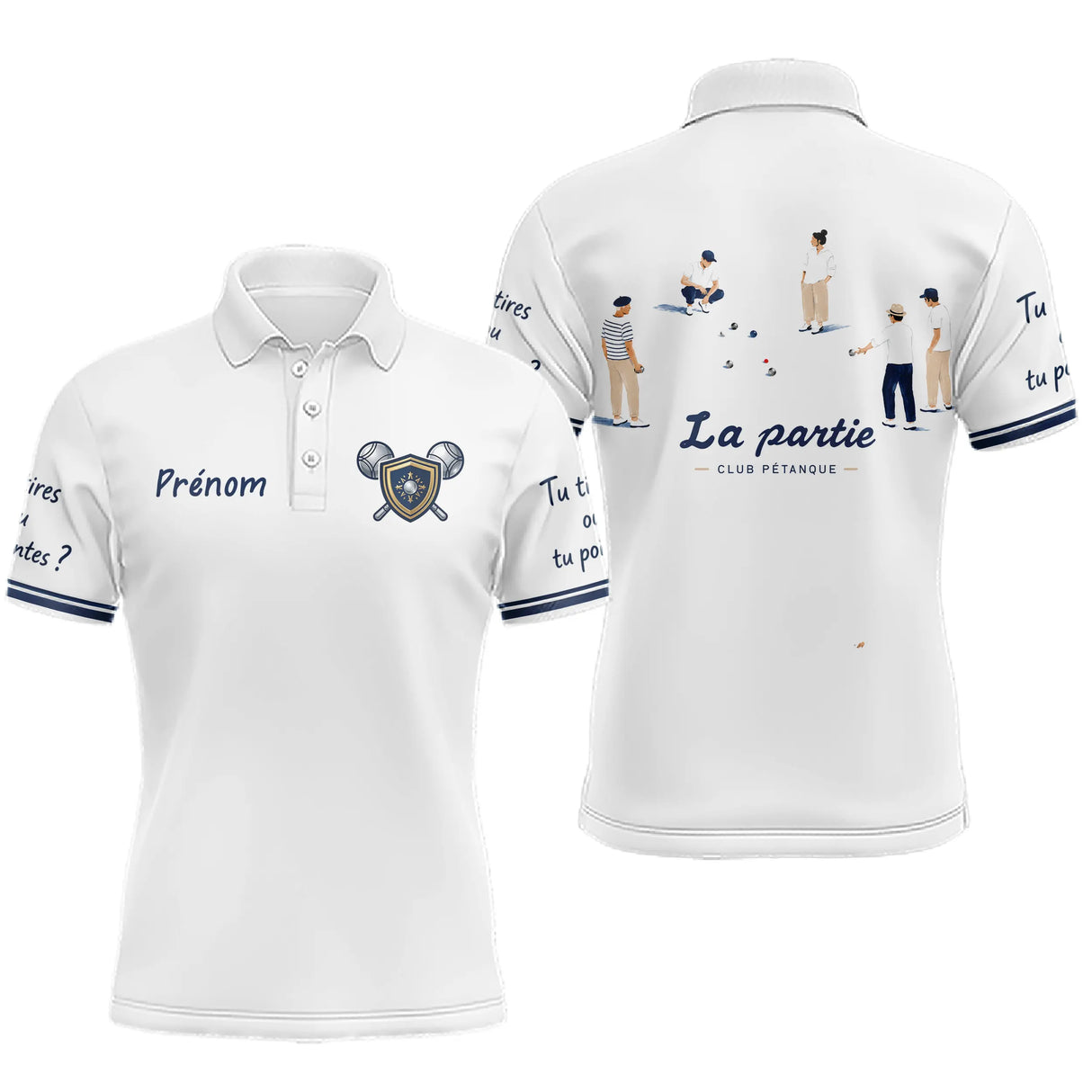 Polo Pétanque Bouliste Française - La Partie Amis Blanc - Polo Homme