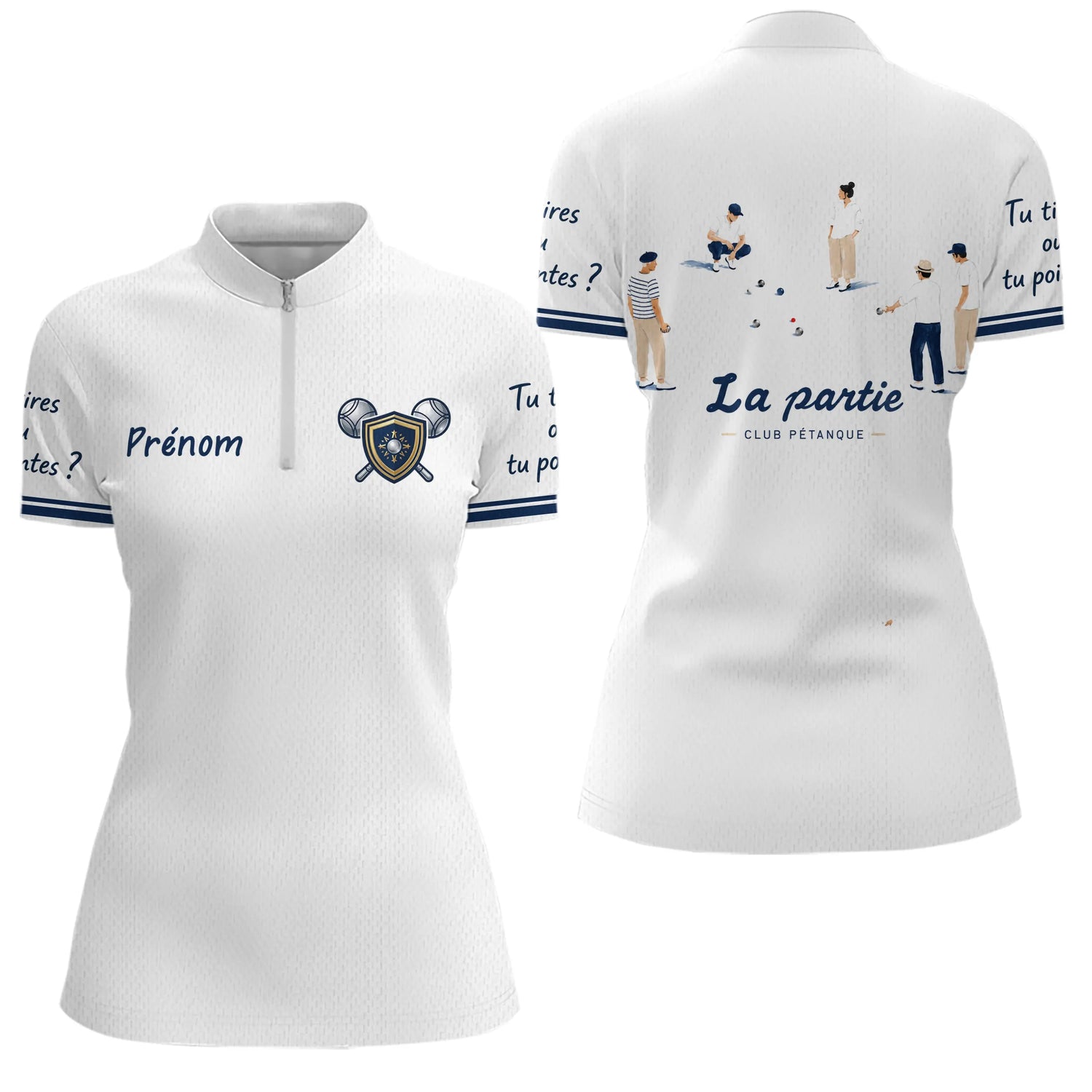 Polo Pétanque Bouliste Française - La Partie Amis Blanc - Polo Zippé Femme