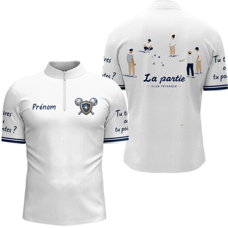 Polo Pétanque Bouliste Française - La Partie Amis Blanc - Polo Zippé Homme