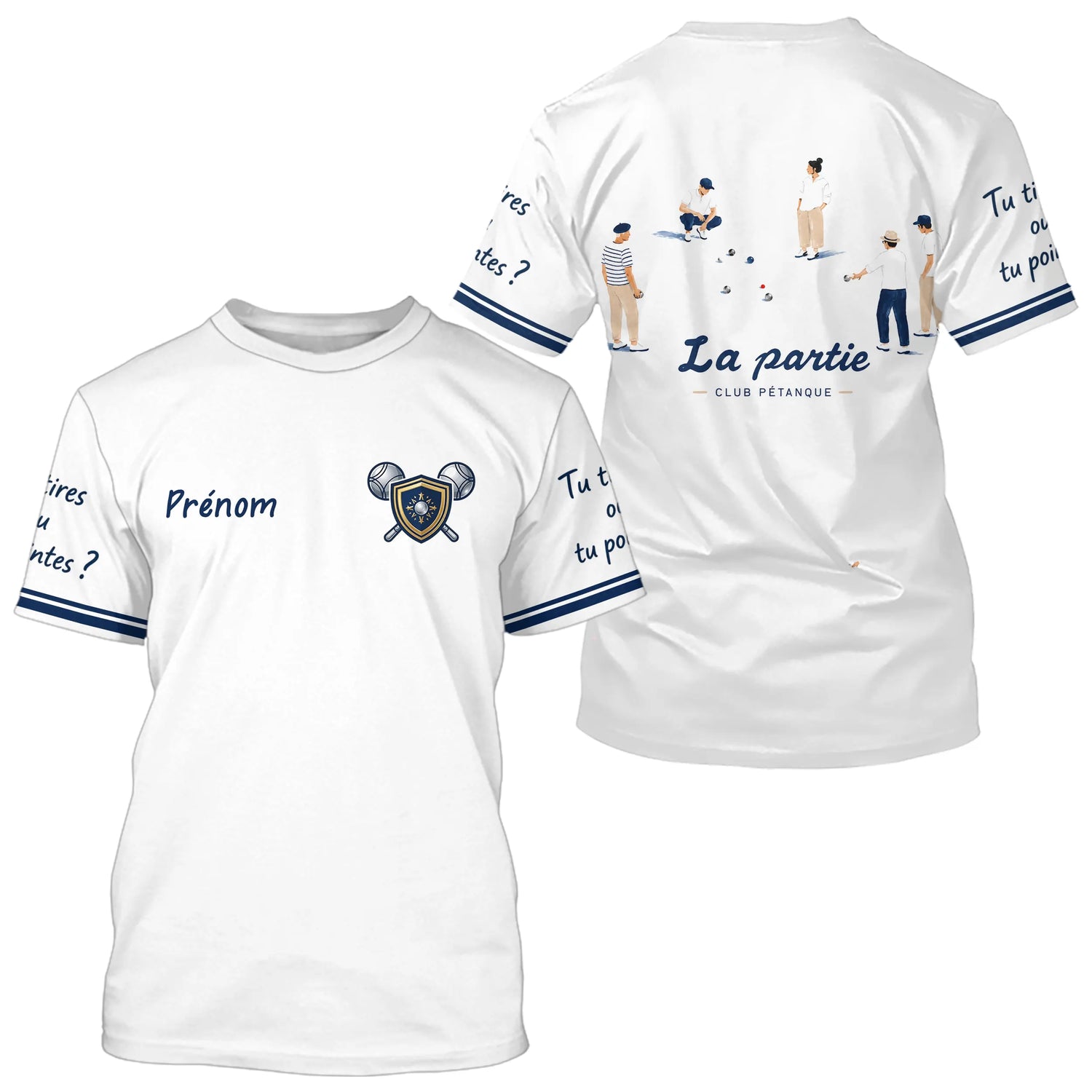 Polo Pétanque Bouliste Française - La Partie Amis Blanc - T-Shirt Homme