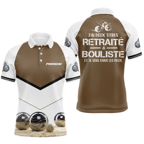 Polo Pétanque Bouliste Personnalisé - Marron & Blanc Retraité - Polo Homme