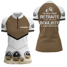 Polo Pétanque Bouliste Personnalisé - Marron & Blanc Retraité - Polo Zippé Femme