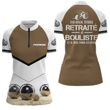 Polo Pétanque Bouliste Personnalisé - Marron & Blanc Retraité - Polo Zippé Femme