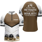 Polo Pétanque Bouliste Personnalisé - Marron & Blanc Retraité - Polo Zippé Homme