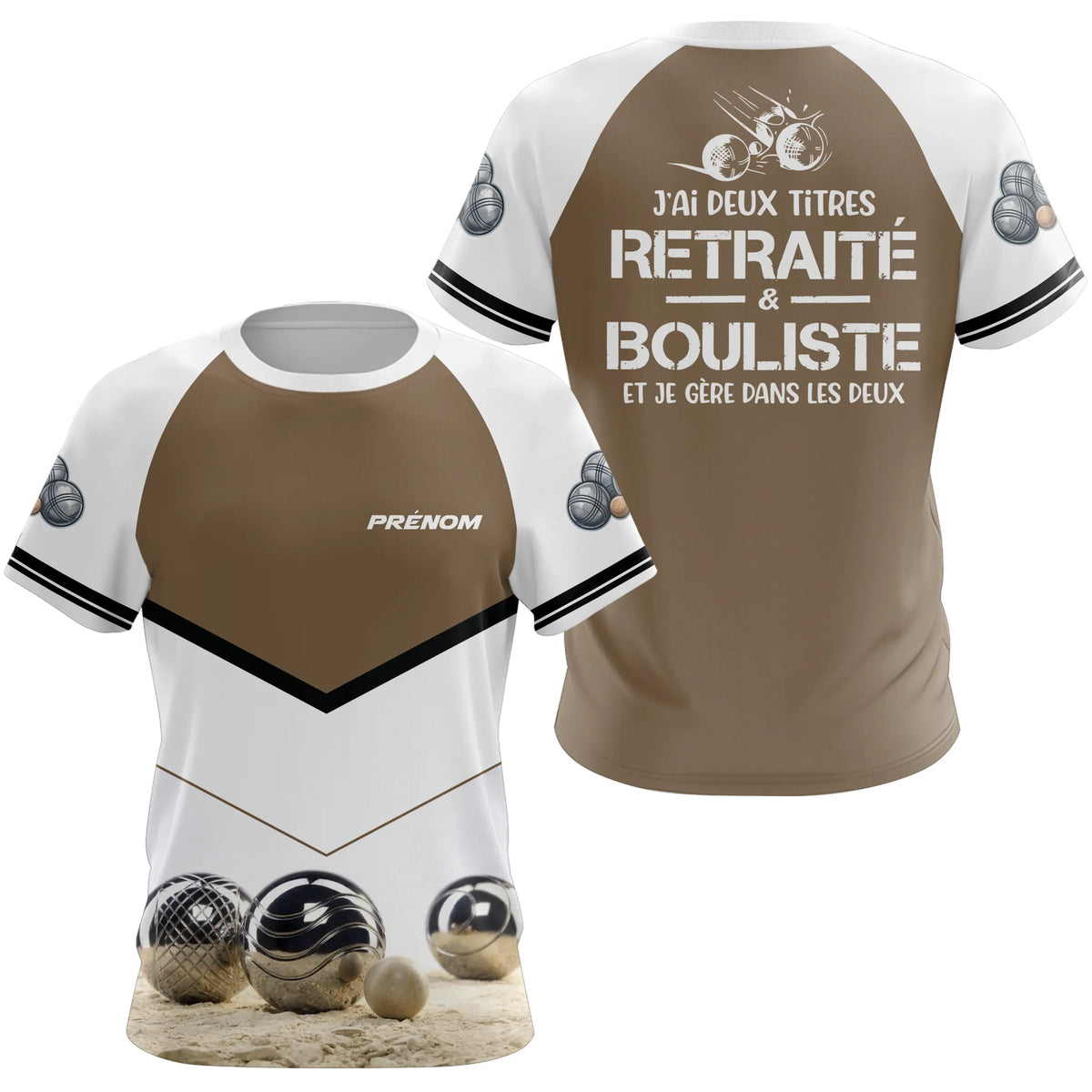Polo Pétanque Bouliste Personnalisé - Marron & Blanc Retraité - T-Shirt Femme