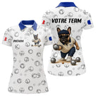 Polo Pétanque Bulldog Français - Bouledogue Blanc Bleu - Polo Femme