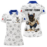 Polo Pétanque Bulldog Français - Bouledogue Blanc Bleu - Polo Femme
