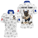 Polo Pétanque Bulldog Français - Bouledogue Blanc Bleu - Polo Homme