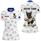 Polo Pétanque Bulldog Français - Bouledogue Blanc Bleu - Polo Zippé Femme