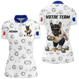 Polo Pétanque Bulldog Français - Bouledogue Blanc Bleu - Polo Zippé Femme