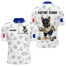 Polo Pétanque Bulldog Français - Bouledogue Blanc Bleu - Polo Zippé Homme