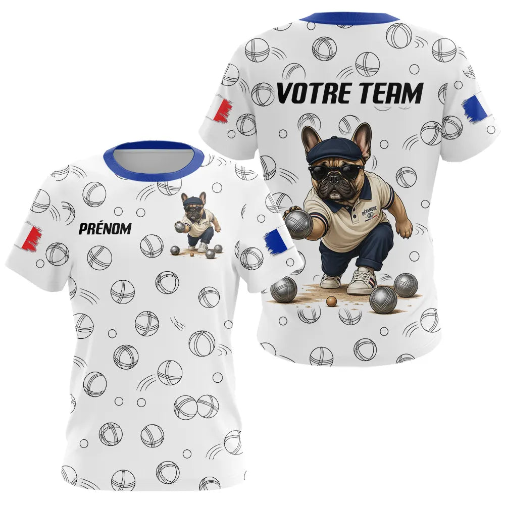Polo Pétanque Bulldog Français - Bouledogue Blanc Bleu - T-Shirt Femme