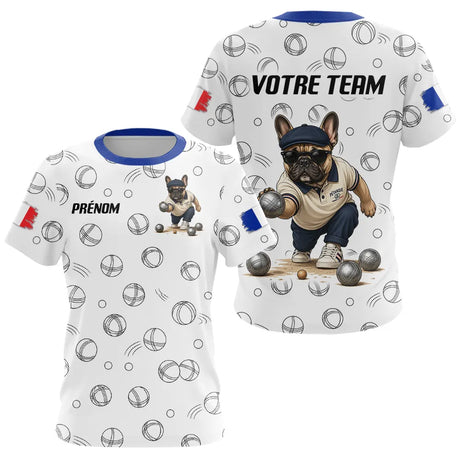 Polo Pétanque Bulldog Français - Bouledogue Blanc Bleu - T-Shirt Femme