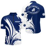 Polo Pétanque C'est l'Heure - Personnalisé Bleu Blanc - Polo Zippé Homme