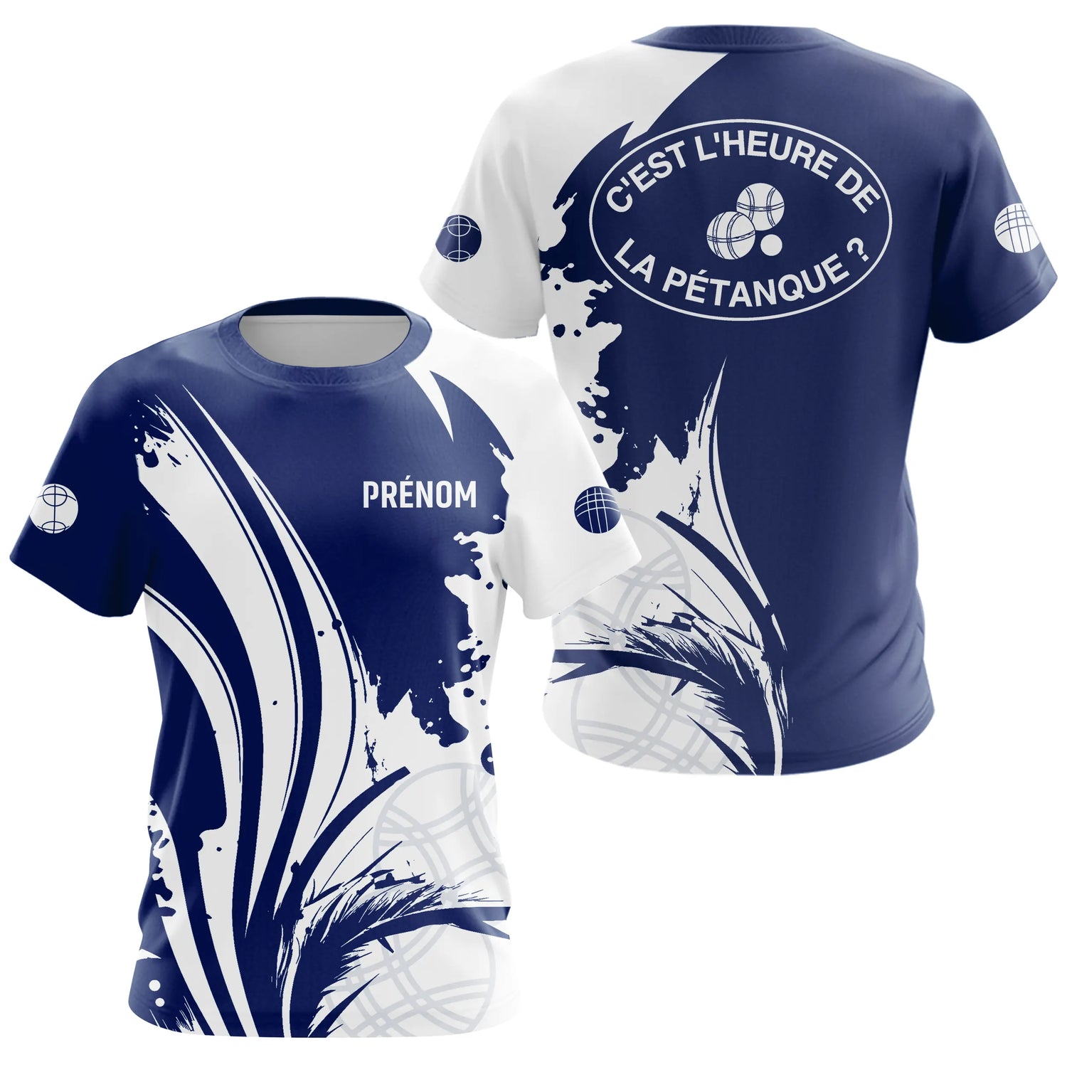 Polo Pétanque C'est l'Heure - Personnalisé Bleu Blanc - T-Shirt Femme