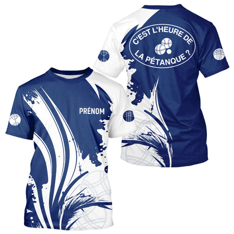 Polo Pétanque C'est l'Heure - Personnalisé Bleu Blanc - T-Shirt Homme