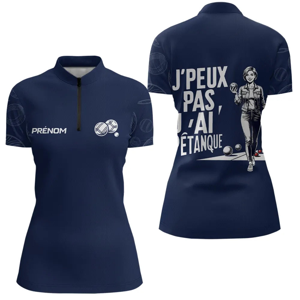 Polo Pétanque Cadeau Homme Femme- Design J'ai Pétanque Bleu - Polo Zippé Femme