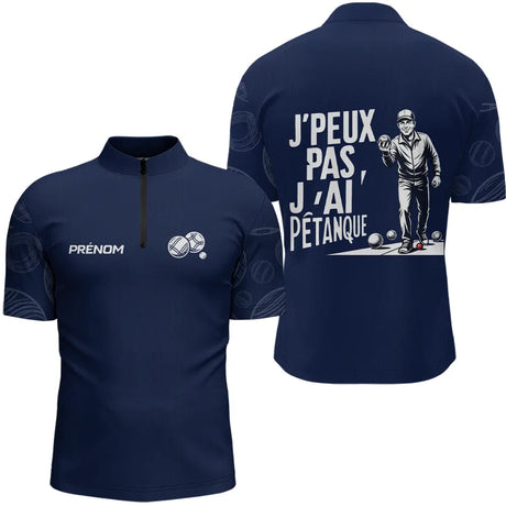 Polo Pétanque Cadeau Homme Femme- Design J'ai Pétanque Bleu - Polo Zippé Homme