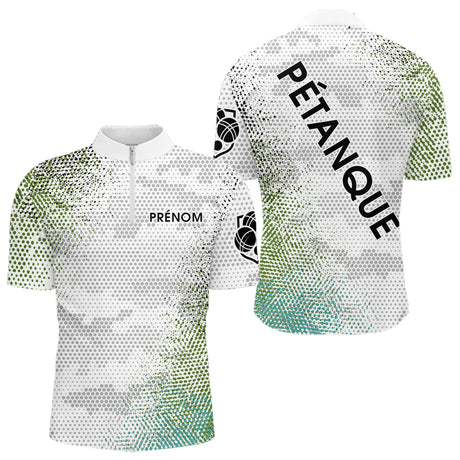 Polo Pétanque Camouflage Vert - Cadeau Homme Femme Personnalisé - Polo Zippé Homme