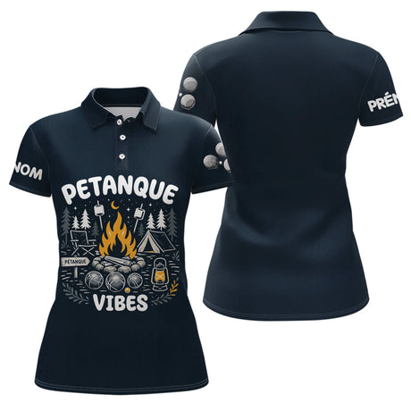 Polo Pétanque & Camping Bleu - Cadeau Boules Homme Femme - Polo Femme