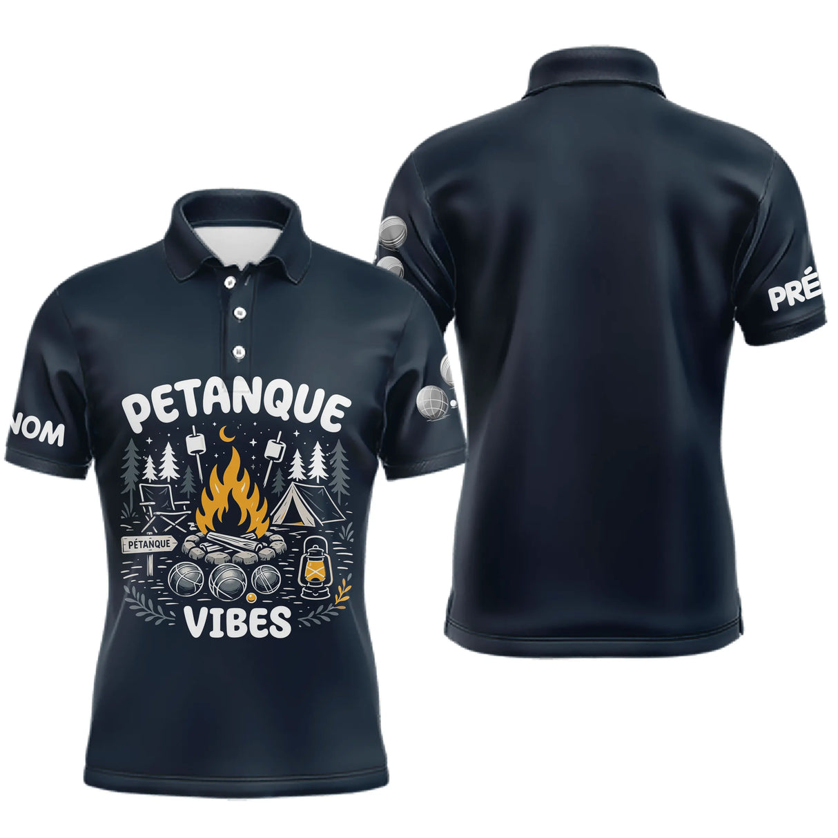 Polo Pétanque & Camping Bleu - Cadeau Boules Homme Femme - Polo Homme