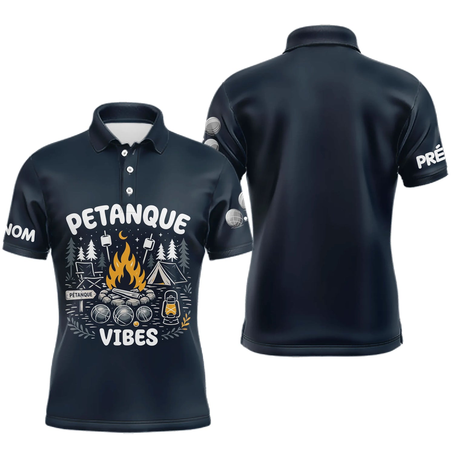 Polo Pétanque & Camping Bleu - Cadeau Boules Homme Femme - Polo Homme