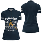 Polo Pétanque & Camping Bleu - Cadeau Boules Homme Femme - Polo Zippé Femme