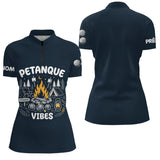 Polo Pétanque & Camping Bleu - Cadeau Boules Homme Femme - Polo Zippé Femme