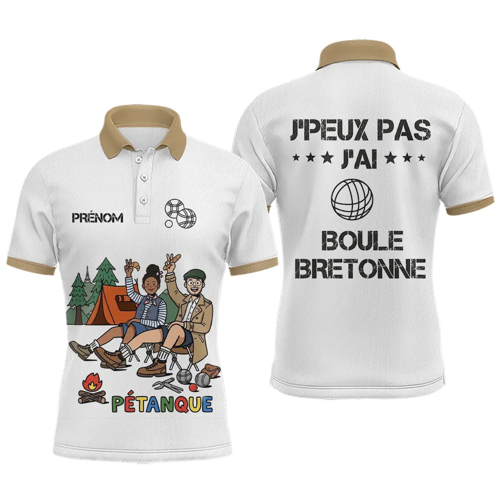 Polo Pétanque Camping Homme Femme - Blanc & Beige Humour- Polo Homme