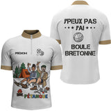 Polo Pétanque Camping Homme Femme - Blanc & Beige Humour- Polo Zippé Homme