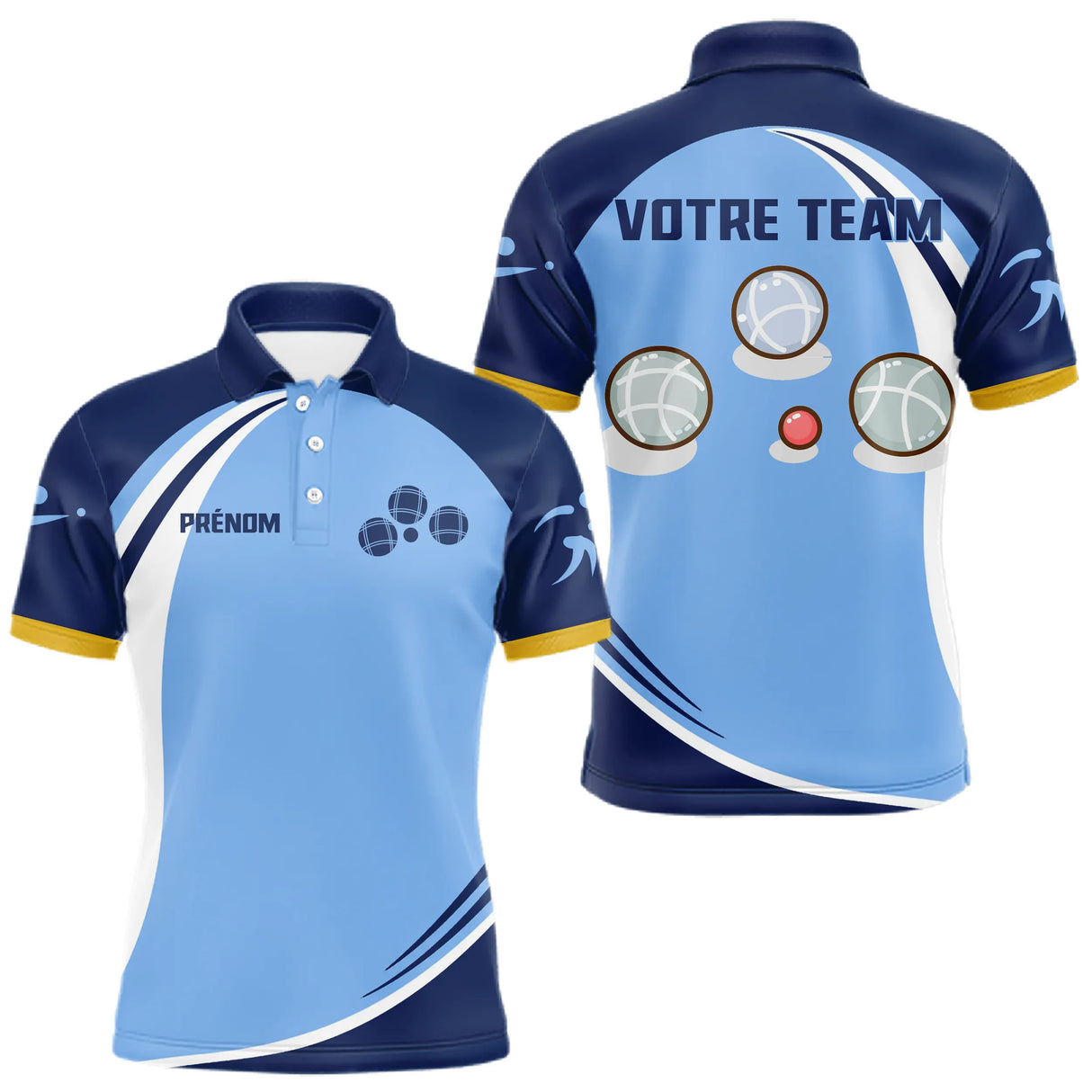 Polo Pétanque Champion Club - Design Sportif Bleu Ciel - Polo Homme