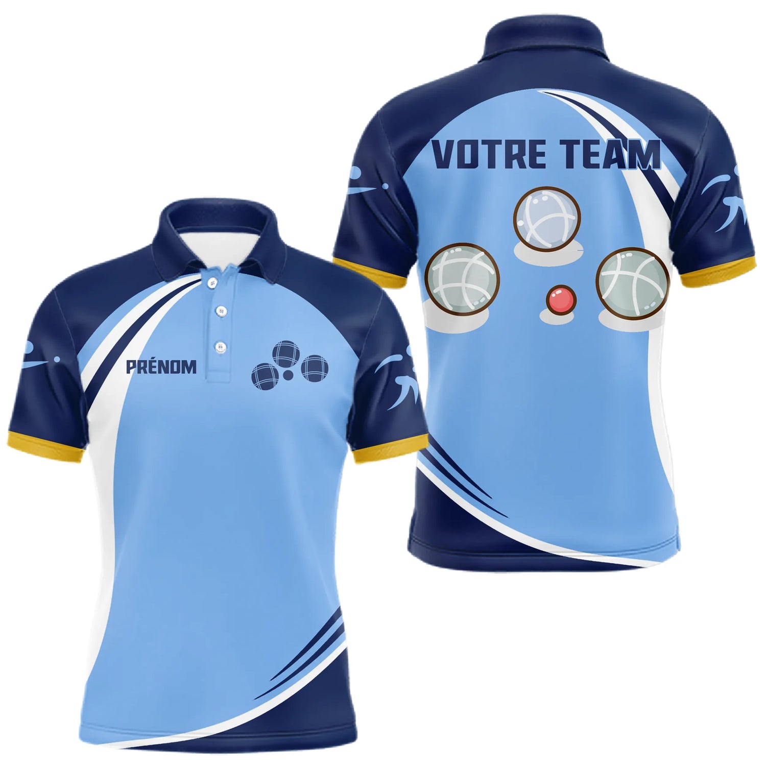 Polo Pétanque Champion Club - Design Sportif Bleu Ciel - Polo Homme